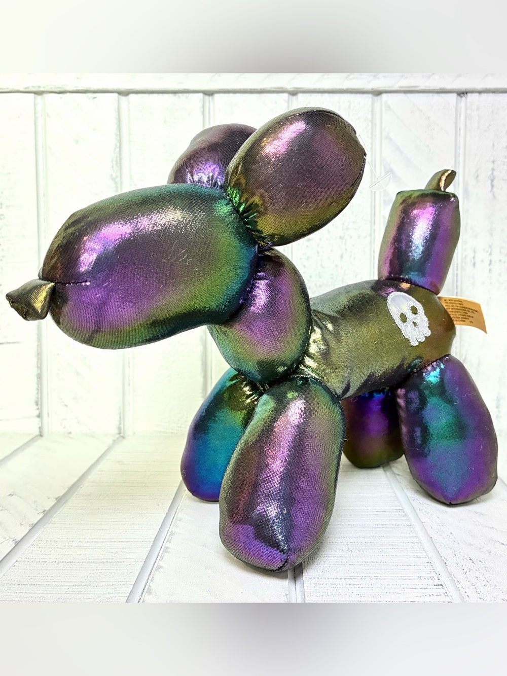 Way To Celebrate Iridescent Halloween Balloon Dog Plush Embroidered Skull Detail